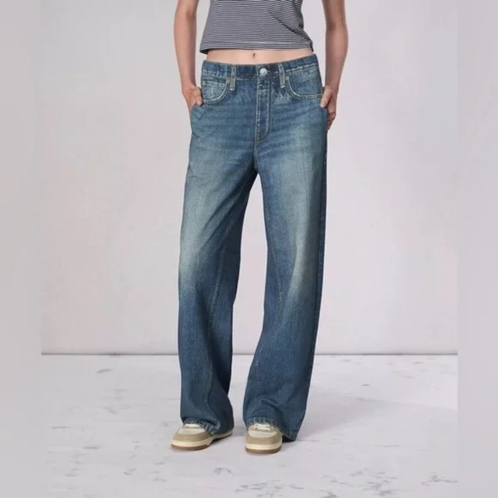 Nwt Mila Rosabella Wide Leg Sweatpant Jeans Sz Xs Denim Print Stretch Blue Comfy